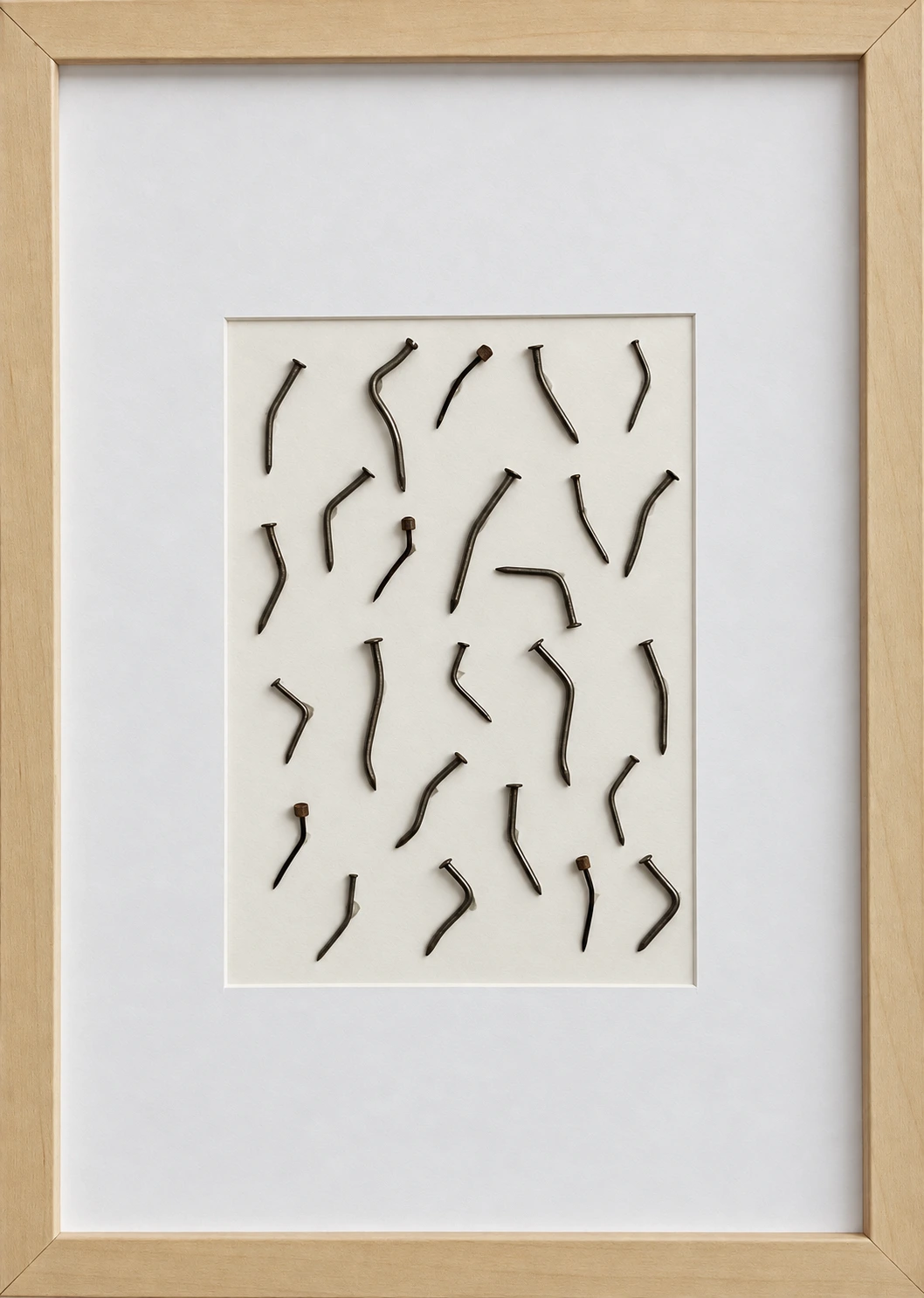 Bent nails arranged on paper